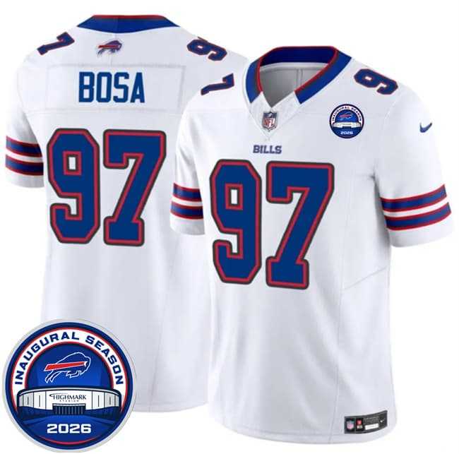 Men%27s Buffalo Bills #97 Joey Bosa White F.U.S.E. 2026 Inaugural Season at Highmark Stadium Stitched Jersey Dzhi->las vegas raiders->NFL Jersey
