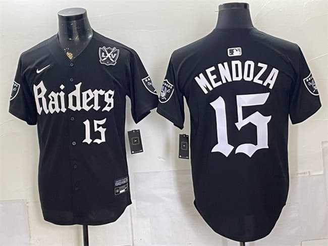Men%27s Las Vegas Raiders #15 Fernando Mendoza Black %27Gothic Sin City Shadows Edition%27 With 65th Anniversary Patch Vapor Limited Stitched Baseball Jersey->las vegas raiders->NFL Jersey