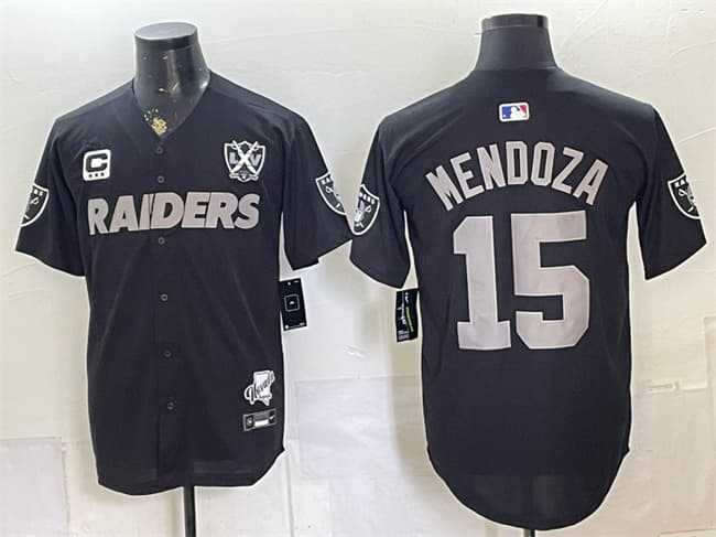 Men%27s Las Vegas Raiders #15 Fernando Mendoza Black With 3-Star C Patch Nevada Silver Stat Patch And 65th Anniversary Patch Stitched Jersey->las vegas raiders->NFL Jersey