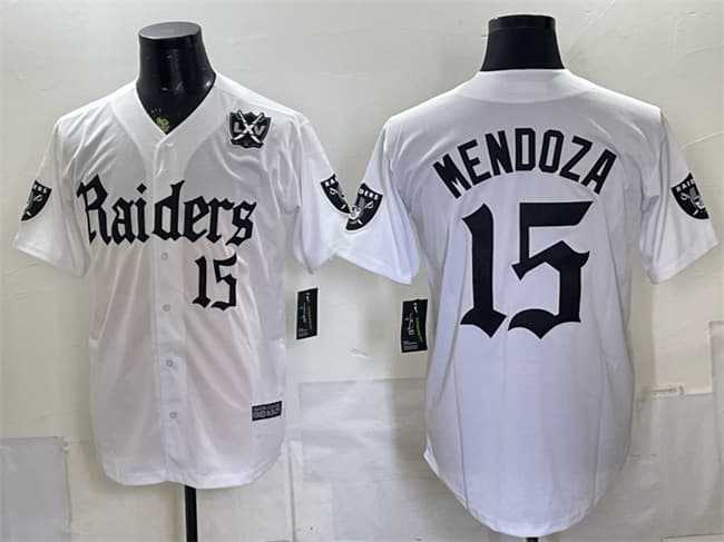 Men%27s Las Vegas Raiders #15 Fernando Mendoza White %27Gothic Sin City Shadows Edition%27 With 65th Anniversary Patch Vapor Limited Stitched Baseball Jersey->las vegas raiders->NFL Jersey