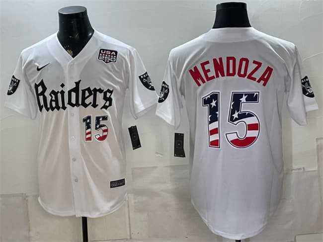 Men%27s Las Vegas Raiders #15 Fernando Mendoza White USA 250 Fourth of July %27Gothic Sin City Shadows Edition%27 Vapor Limited Stitched Baseball Jersey Dzhi->los angeles rams->NFL Jersey
