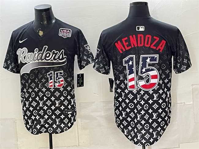 Mens Las Vegas Raiders #15 Fernando Mendoza Black USA 250 Fourth of July Vapor Limited Stitched Baseball Jersey Dzhi->las vegas raiders->NFL Jersey