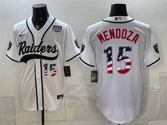 Men%27s Las Vegas Raiders #15 Fernando Mendoza White USA 250 Fourth of July Vapor Limited Stitched Baseball Jersey Dzhi->los angeles rams->NFL Jersey