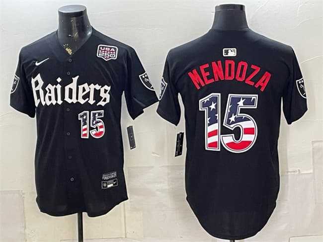 Men%27s Las Vegas Raiders #15 Fernando Mendoza Black USA 250 Fourth of July %27Gothic Sin City Shadows Edition%27 Vapor Limited Stitched Baseball Jersey Dzhi->las vegas raiders->NFL Jersey