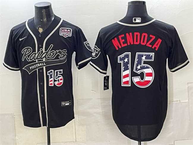 Men%27s Las Vegas Raiders #15 Fernando Mendoza Black USA 250 Fourth of July Vapor Limited Stitched Baseball Jersey Dzhi->las vegas raiders->NFL Jersey