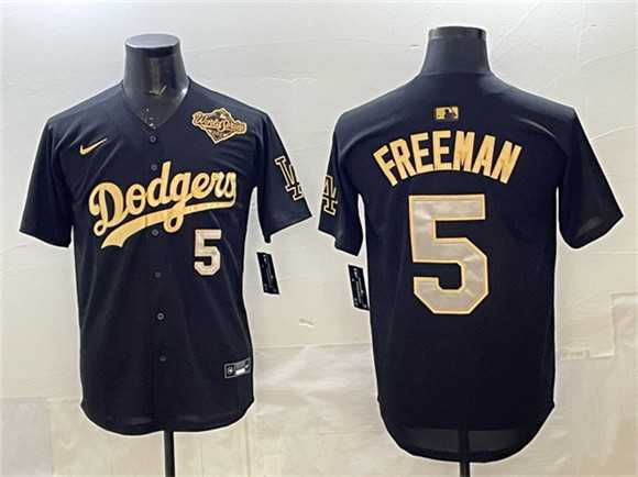 Men%27s Los Angeles Dodgers #5 Freddie Freeman Black Gold 2025 World Series Limited Stitched Jersey->customized nba jersey->Custom Jersey