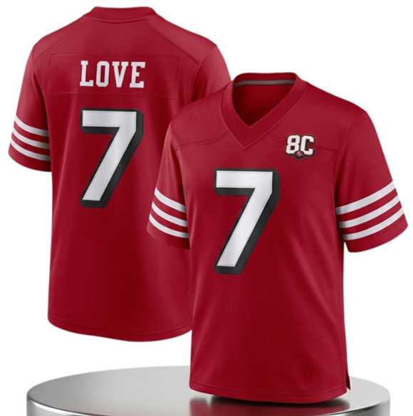Men%27s San Francisco 49ers #7 Daejon Love Red 80th Anniversary Patch 2026 Stitched Jersey Dzhi->tennessee titans->NFL Jersey