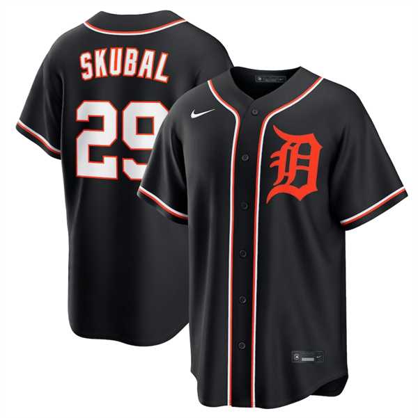 Men%27s Detroit Tigers #29 Tarik Skubal Black Out Stitched Jersey Dzhi->cleveland guardians->MLB Jersey