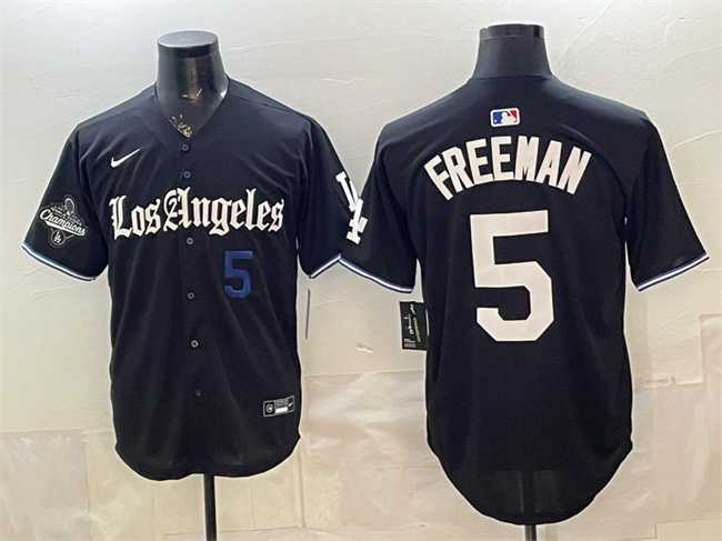 Men%27s Los Angeles Dodgers #5 Freddie Freeman Black 2025 World Series Champions Patch %27Gothic Edition%27 Vapor Premier Limited Stitched Jersey Dzhi->los angeles dodgers->MLB Jersey