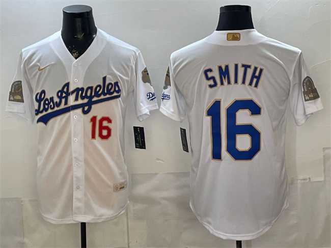 Men%27s Los Angeles Dodgers #16 Will Smith White 2026 Gold Collection 9x & B2B Champs Patch Stitched Jersey Dzhi->los angeles dodgers->MLB Jersey