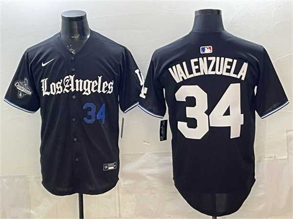 Men%27s Los Angeles Dodgers #34 Fernando Valenzuela Black 2025 World Series Champions Patch %27Gothic Edition%27 Vapor Premier Limited Stitched Jersey Dzhi->los angeles dodgers->MLB Jersey