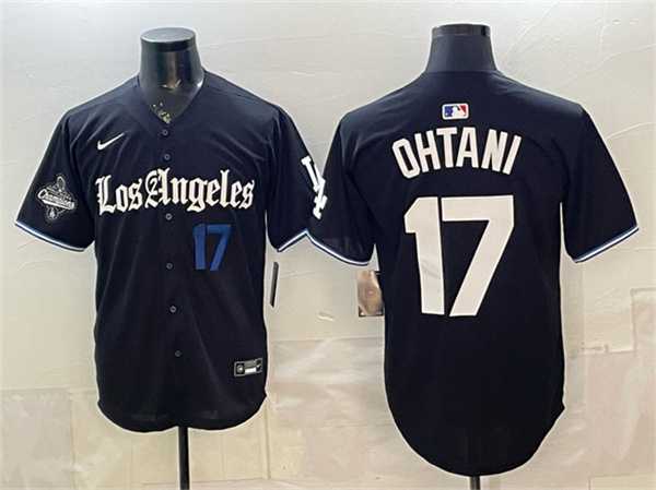 Men%27s Los Angeles Dodgers #17 Shohei Ohtani Black 2025 World Series Champions Patch %27Gothic Edition%27 Vapor Premier Limited Stitched Jersey Dzhi->los angeles dodgers->MLB Jersey