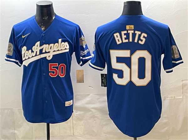 Men%27s Los Angeles Dodgers #50 Mookie Betts Royal 2026 Gold Collection 9x & B2B Champs Patch Stitched Jersey Dzhi->los angeles dodgers->MLB Jersey