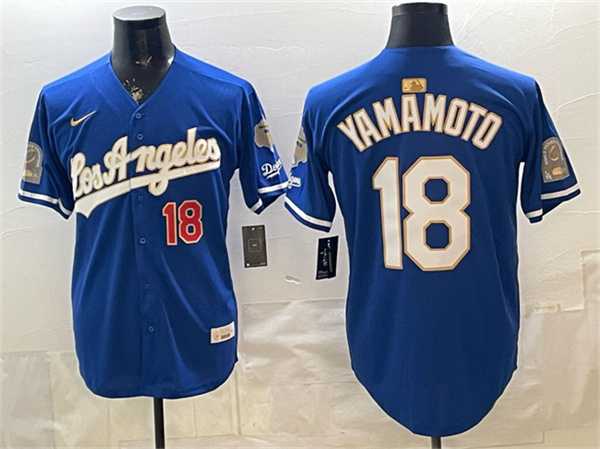 Men%27s Los Angeles Dodgers #18 Yoshinobu Yamamoto Royal 2026 Gold Collection 9x & B2B Champs Patch Stitched Jersey Dzhi->los angeles dodgers->MLB Jersey