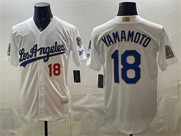 Men%27s Los Angeles Dodgers #18 Yoshinobu Yamamoto White 2026 Gold Collection 9x & B2B Champs Patch Stitched Jersey Dzhi->los angeles dodgers->MLB Jersey