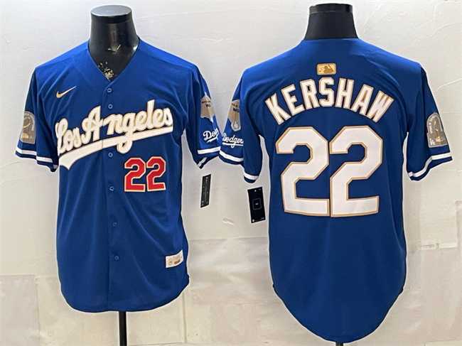 Men%27s Los Angeles Dodgers #22 Clayton Kershaw Royal 2026 Gold Collection 9x & B2B Champs Patch Stitched Jersey Dzhi->los angeles dodgers->MLB Jersey