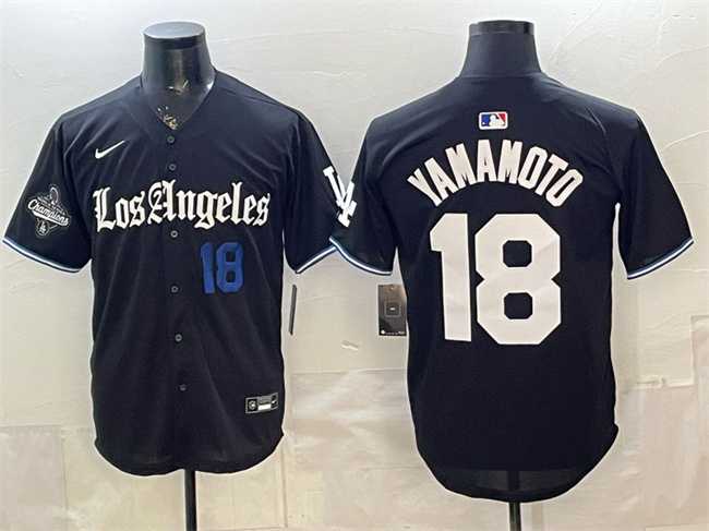 Men%27s Los Angeles Dodgers #18 Yoshinobu Yamamoto Black 2025 World Series Champions Patch %27Gothic Edition%27 Vapor Premier Limited Stitched Jersey Dzhi->los angeles dodgers->MLB Jersey