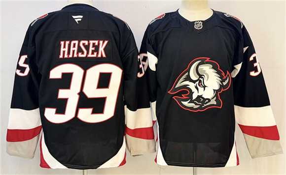 Mens Buffalo Sabres #39 Dominik Hasek Black 2024-25 Alternate Stitched Hockey Jersey->buffalo sabres->NHL Jersey
