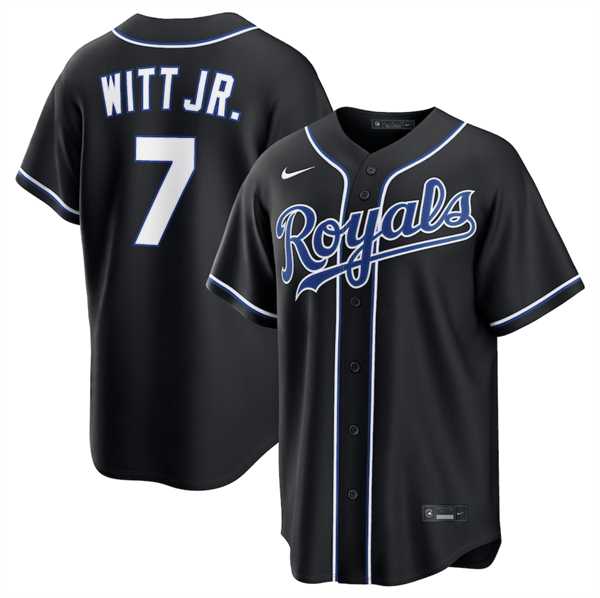 Men%27s Kansas City Royals #7 Bobby Witt Jr. Black Out Stitched Jersey Dzhi->houston astros->MLB Jersey