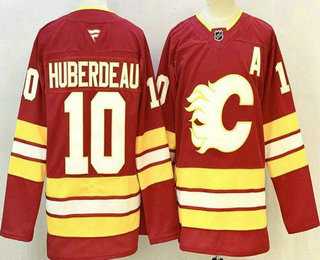 Men%27s Calgary Flames #10 Jonathan Huberdeau Red Authentic Jersey->buffalo sabres->NHL Jersey