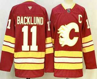 Men%27s Calgary Flames #11 Mikael Backlund Red Authentic Jersey->buffalo sabres->NHL Jersey