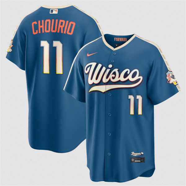 Men%27s Milwaukee Brewers #11 Jackson Chourio Mineral Blue 2026 City Connect Stadium Stitched Stitched Jersey Dzhi->milwaukee brewers->MLB Jersey
