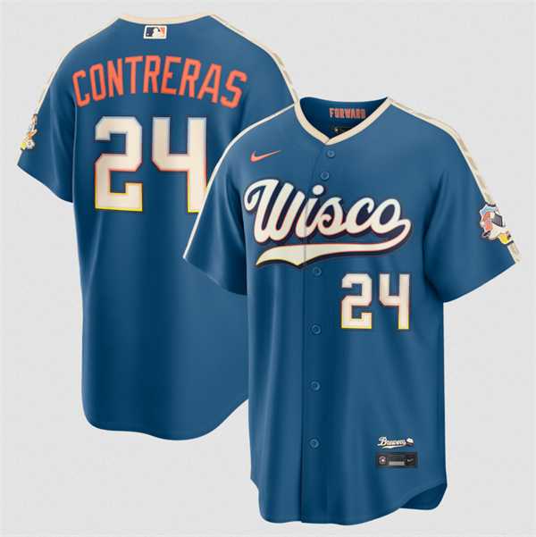 Men%27s Milwaukee Brewers #24 William Contreras Mineral Blue 2026 City Connect Stadium Stitched Stitched Jersey Dzhi->milwaukee brewers->MLB Jersey