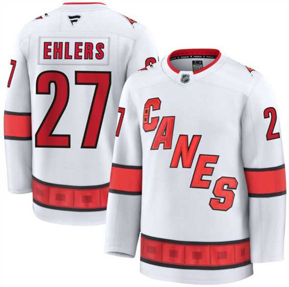 Mens Carolina Hurricanes #27 Nikolaj Ehlers White 2024-25 Away Stitched Hockey Jersey Dzhi->carolina hurricanes->NHL Jersey