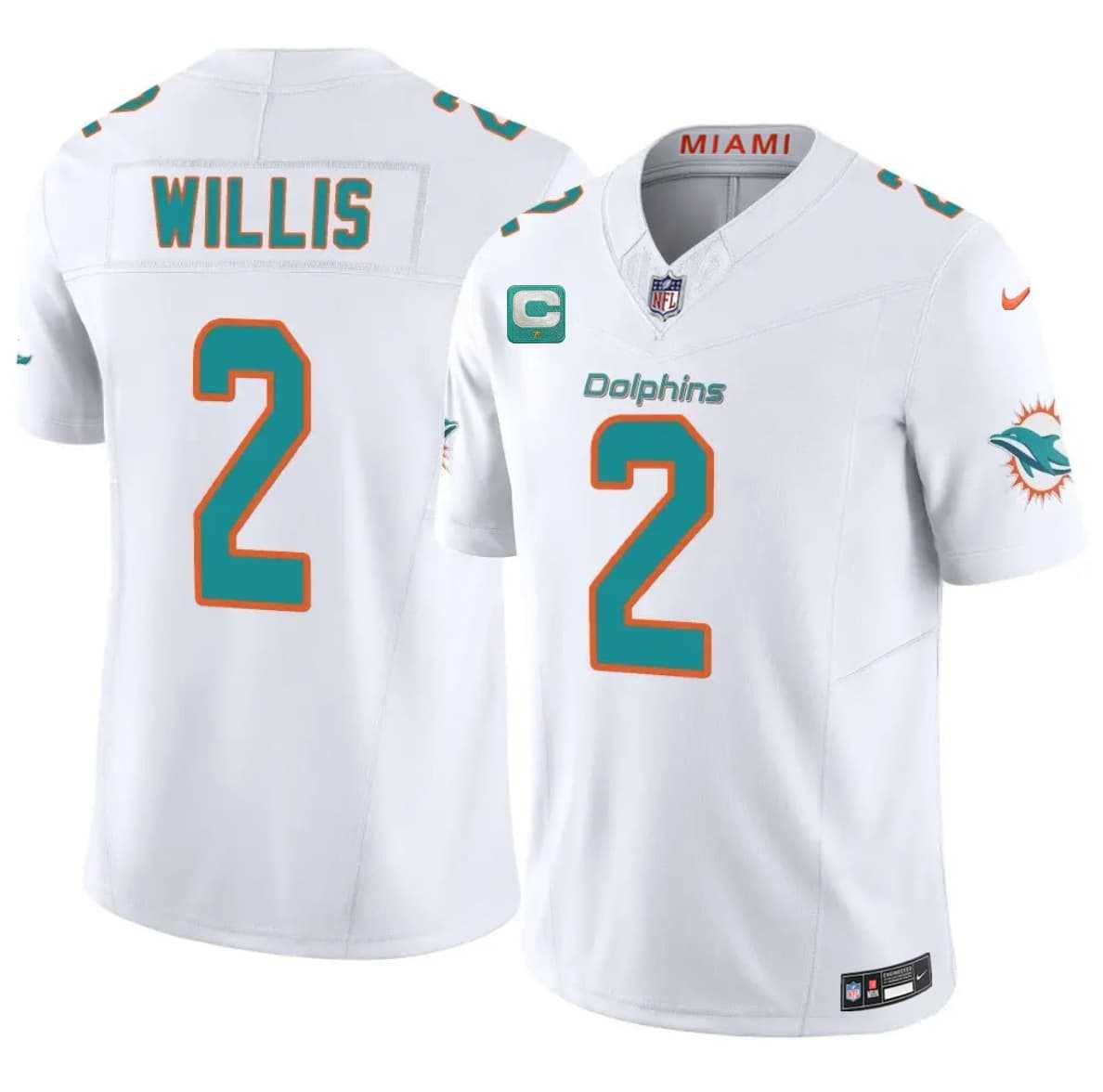 Men%27s Miami Dolphins #2 Malik Willis White 2026 F.U.S.E. 1-Star C Patch Vapor Limited Stitched Jersey Dzhi->los angeles rams->NFL Jersey