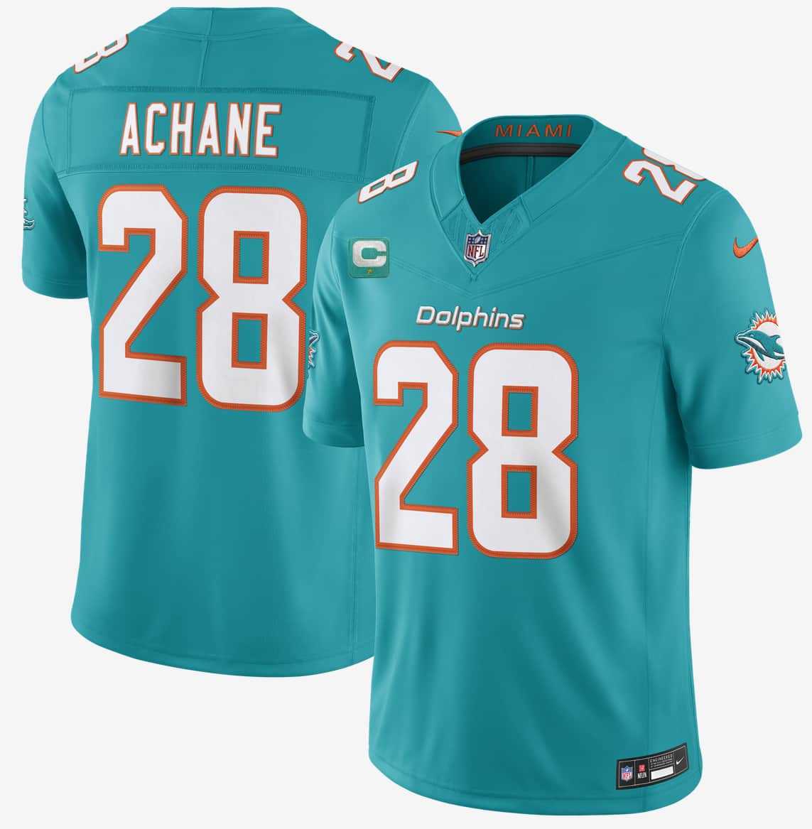 Men%27s Miami Dolphins #28 De%27Von Achane Aqua 2026 F.U.S.E. 1-Star C Patch Vapor Limited Stitched Jersey Dzhi->miami dolphins->NFL Jersey