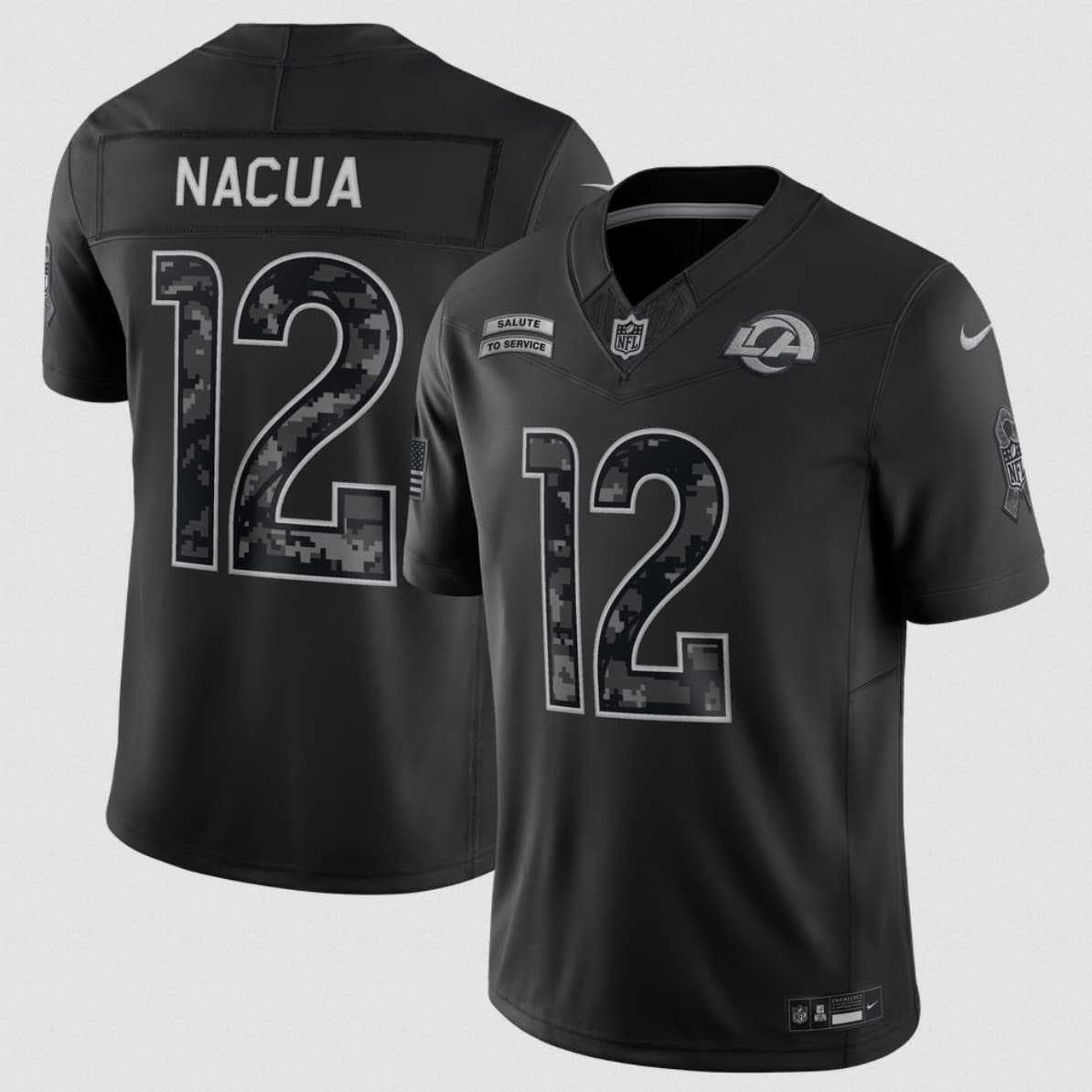 Men%27s Los Angeles Rams #12 Puka Nacua Black 2026 F.U.S.E. Salute to Service Limited Stitched Jersey->los angeles chargers->NFL Jersey
