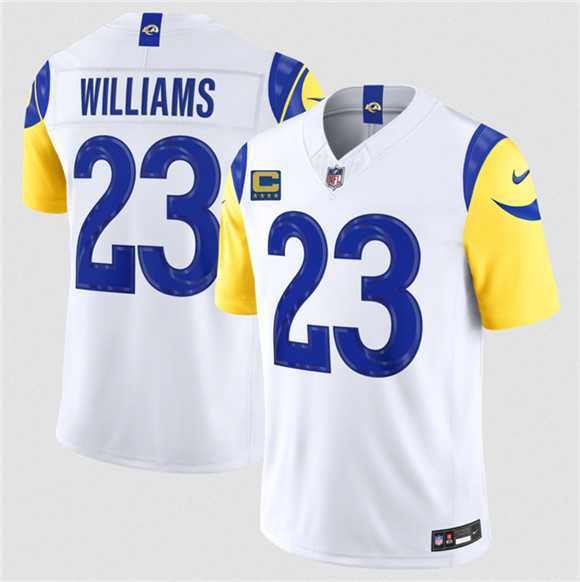 Men%27s Los Angeles Rams #23 Kyren Williams White 2026 F.U.S.E. 4-Star C Patch Vapor Limited Stitched Jersey Dzhi->los angeles rams->NFL Jersey