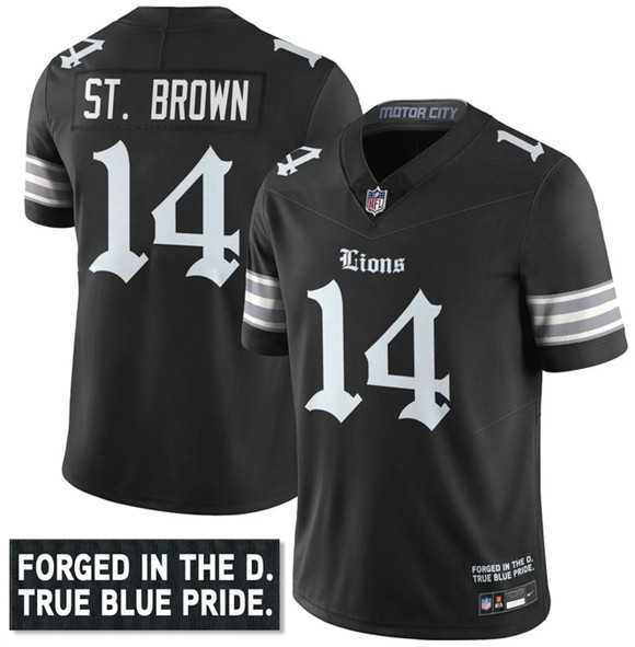 Men%27s Detroit Lions #14 Amon-Ra St. Brown Black F.U.S.E. %27Gothic Motor City Edition%27 Vapor Limited Stitched Jersey Dyin->detroit lions->NFL Jersey