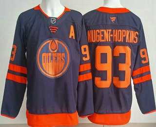 Mens Edmonton Oilers #93 Ryan Nugent Hopkins Navy Authentic Jersey->edmonton oilers->NHL Jersey