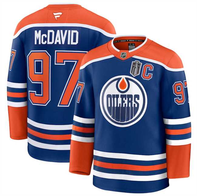 Mens Edmonton Oilers #97 Connor McDavid Royal 2025 Stanley Cup Final Patch And C Patch Stitched Hockey Jersey Dzhi->edmonton oilers->NHL Jersey