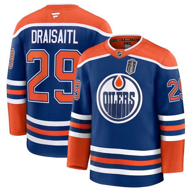 Mens Edmonton Oilers #29 Leon Draisaitl Royal 2025 Stanley Cup Final Patch Stitched Hockey Dzhi->edmonton oilers->NHL Jersey