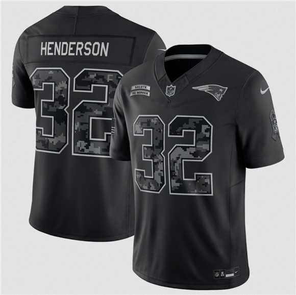 Mens New England Patriots #32 TreVeyon Henderson Black 2026 Salute to Service Limited Stitched Jersey->new england patriots->NFL Jersey