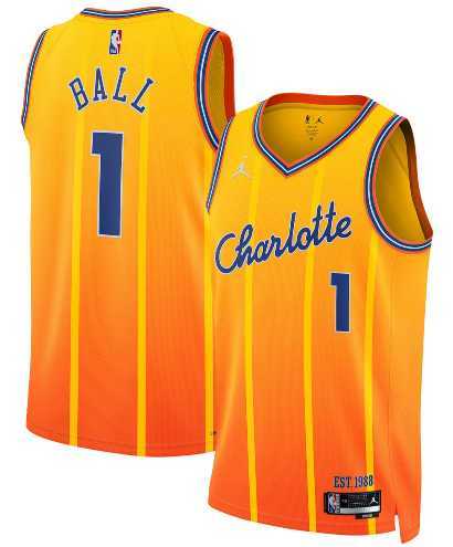 Men%27s Charlotte Hornets #1 LaMelo Ball Gold 2025-26 City Edition Swingman Stitched Jersey Dzhi->boston celtics->NBA Jersey