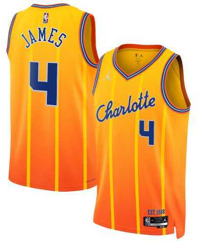 Mens Charlotte Hornets #4 Sion James Gold 2025-26 City Edition Swingman Stitched Jersey Dzhi->charlotte hornets->NBA Jersey