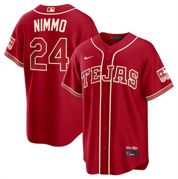 Men%27s Texas Rangers #24 Brandon Nimmo Red 2026 City Connect Stadium Stitched Jersey Dzhi->texas rangers->MLB Jersey