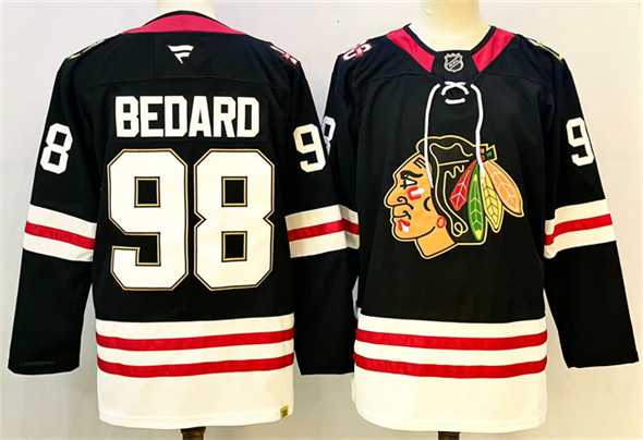 Men%27s Chicago Blackhawks #98 Connor Bedard Black Stitched Hockey Jersey->detroit red wings->NHL Jersey
