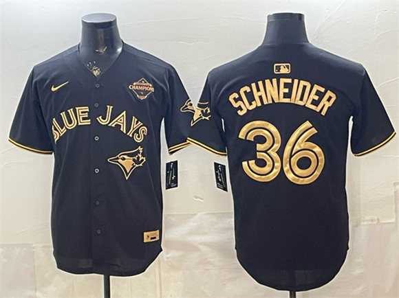 Men%27s Toronto Blue Jays #36 Davis Schneider Black Gold 2025 American League Champions Limited Stitched Jersey Dzhi->texas rangers->MLB Jersey