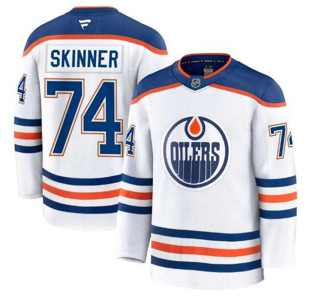 Men%27s Edmonton Oilers #74 Stuart Skinner Fanatics White 2024-25 Away Premium Jersey Dzhi->anaheim ducks->NHL Jersey