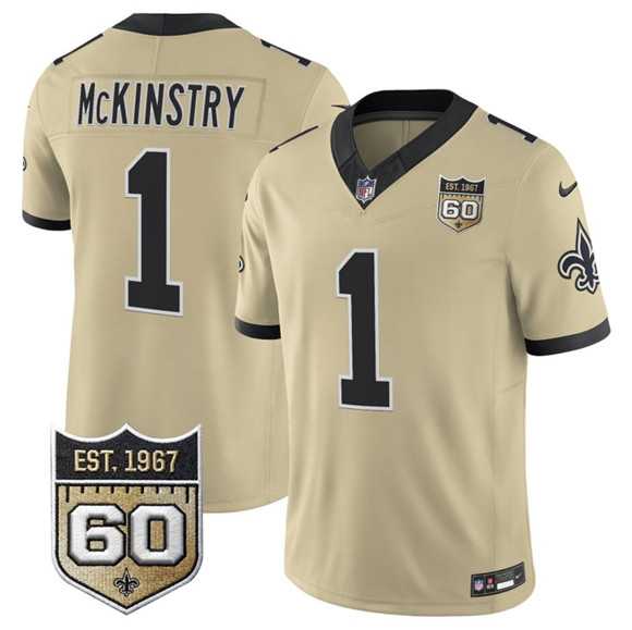 Men%27s New Orleans Saints #1 Kool-Aid McKinstry Gold 2026 F.U.S.E 60th Anniversary Patch Vapor Limited Stitched Jersey Dzhi->new orleans saints->NFL Jersey