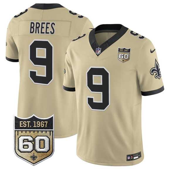 Men%27s New Orleans Saints #9 Drew Brees Gold 2026 F.U.S.E 60th Anniversary Patch Vapor Limited Stitched Jersey Dzhi->new orleans saints->NFL Jersey