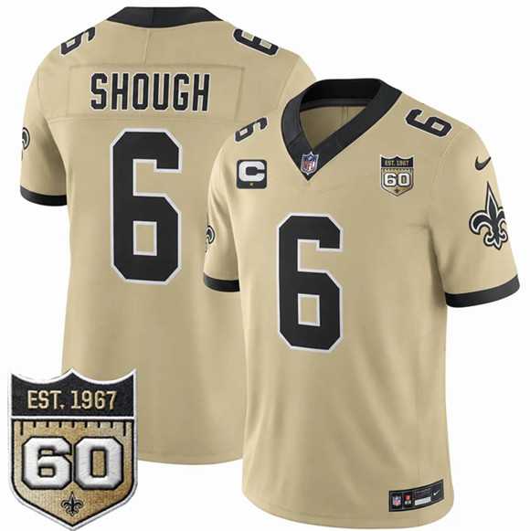 Men%27s New Orleans Saints #6 Tyler Shough Gold 2026 F.U.S.E With 1-Star C Patch And 60th Anniversary Patch Vapor Limited Stitched Jersey Dzhi->new orleans saints->NFL Jersey