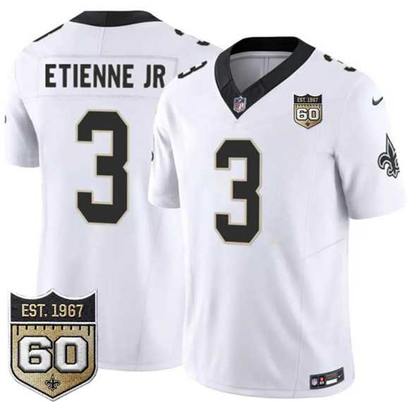 Men%27s New Orleans Saints #3 Travis Etienne Jr White 2026 F.U.S.E 60th Anniversary Patch Vapor Limited Stitched Jersey Dzhi->new orleans saints->NFL Jersey