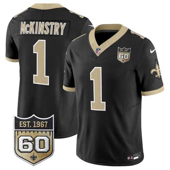 Men%27s New Orleans Saints #1 Kool-Aid McKinstry Black 2026 F.U.S.E 60th Anniversary Patch Vapor Limited Stitched Jersey Dzhi->new england patriots->NFL Jersey