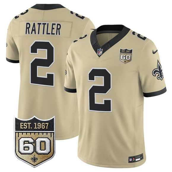 Men%27s New Orleans Saints #2 Spencer Rattler Gold 2026 F.U.S.E 60th Anniversary Patch Vapor Limited Stitched Jersey Dzhi->new orleans saints->NFL Jersey