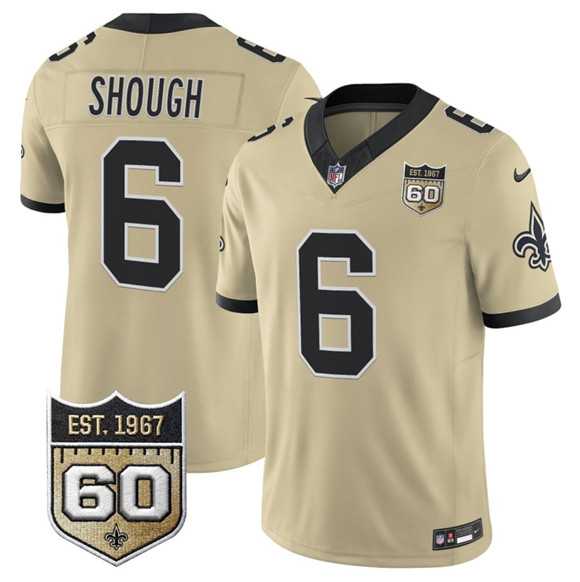 Men%27s New Orleans Saints #6 Tyler Shough Gold 2026 F.U.S.E 60th Anniversary Patch Vapor Limited Stitched Jersey Dzhi->new orleans saints->NFL Jersey
